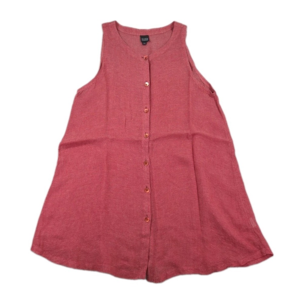 Eileen Fisher 100% Italian Linen Tunic Dress Womens XL Button Up‎